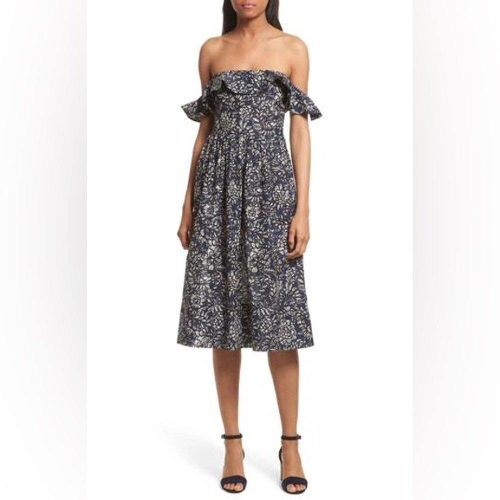 Apiece Apart Novella Maria Off The Shoulder Dress Floral Navy Dress